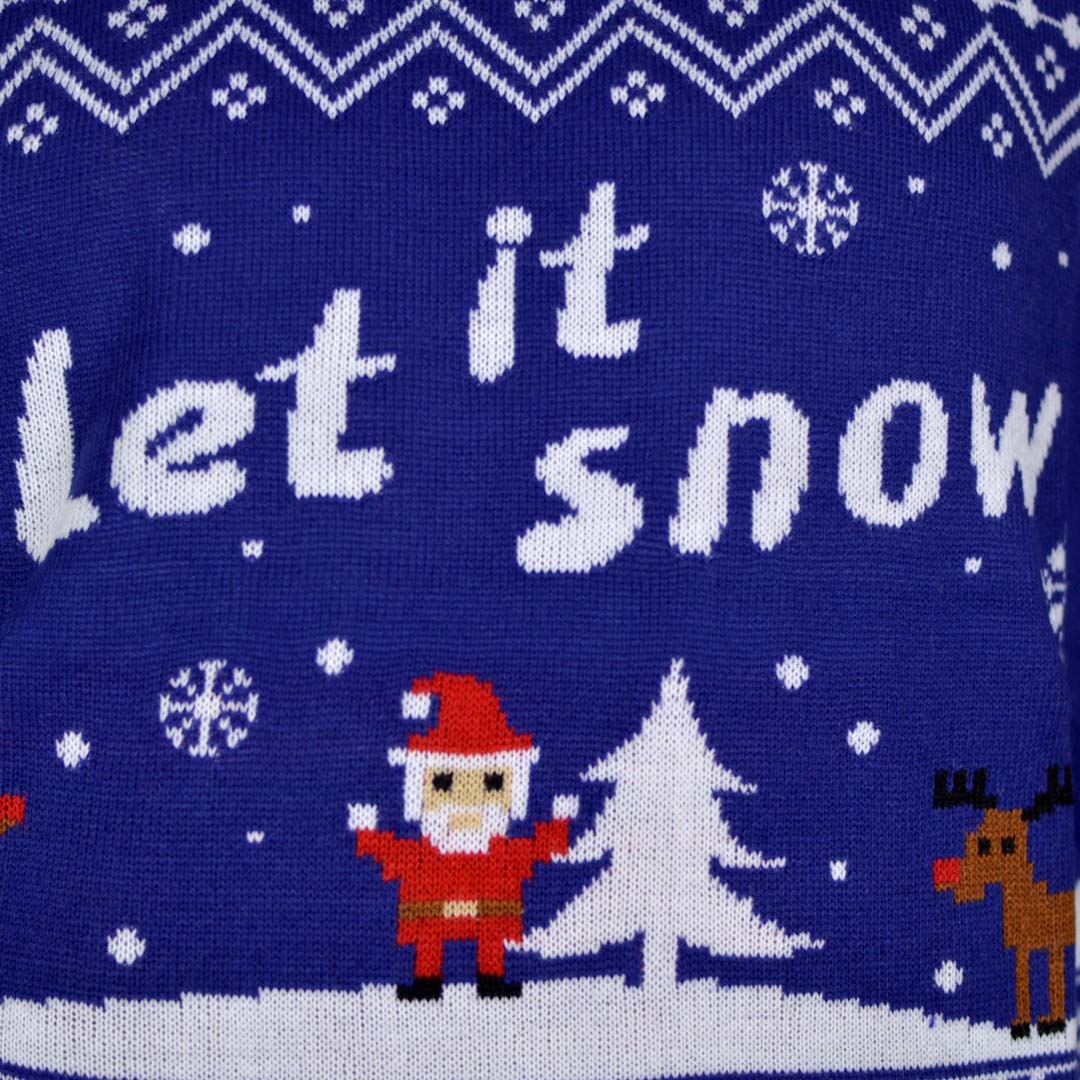 Let it Snow Blue Men's Christmas Jumper detail