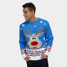 Light Blue Couple's Christmas Jumper with Reindeer and Snow mens