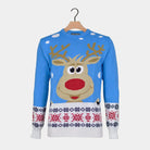 Light Blue Couple's Christmas Jumper with Reindeer and Snow