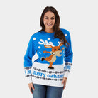 Light Blue Couple's Christmas Jumper with skating Reindeer womens