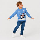 Light Blue Family Christmas Jumper with Penguin boy
