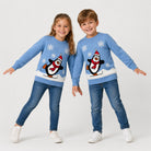 Light Blue Family Christmas Jumper with Penguin Children
