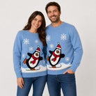 Light Blue Family Christmas Jumper with Penguin Couple
