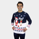 Blue Men's Christmas Jumper Santa and Rudolph