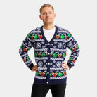 Blue Couple's Cardigan Christmas Jumper with Reindeers and Trees mens