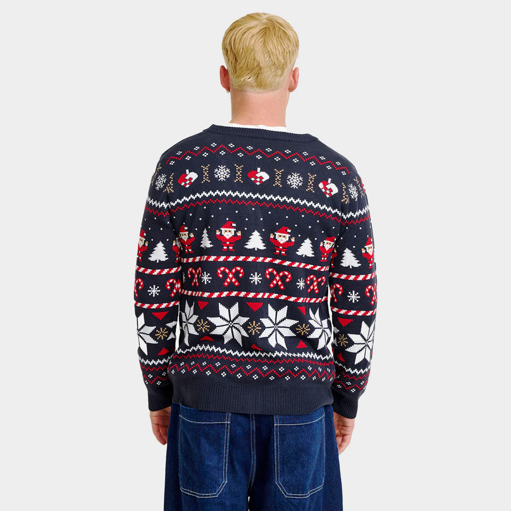 Mens Cardigan Christmas Jumper with Polar Stars Blue 
