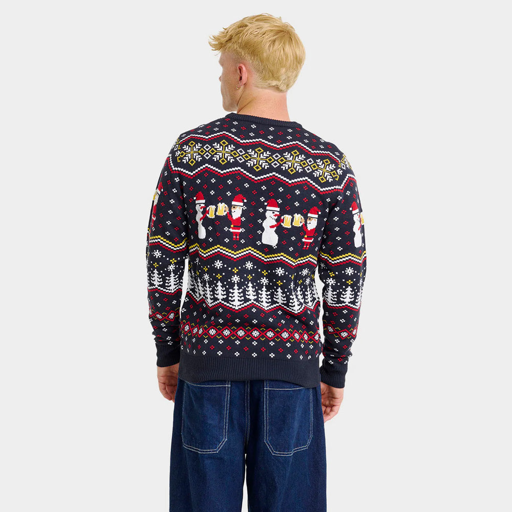 Mens Christmas Jumper Cheers Santa snowman
