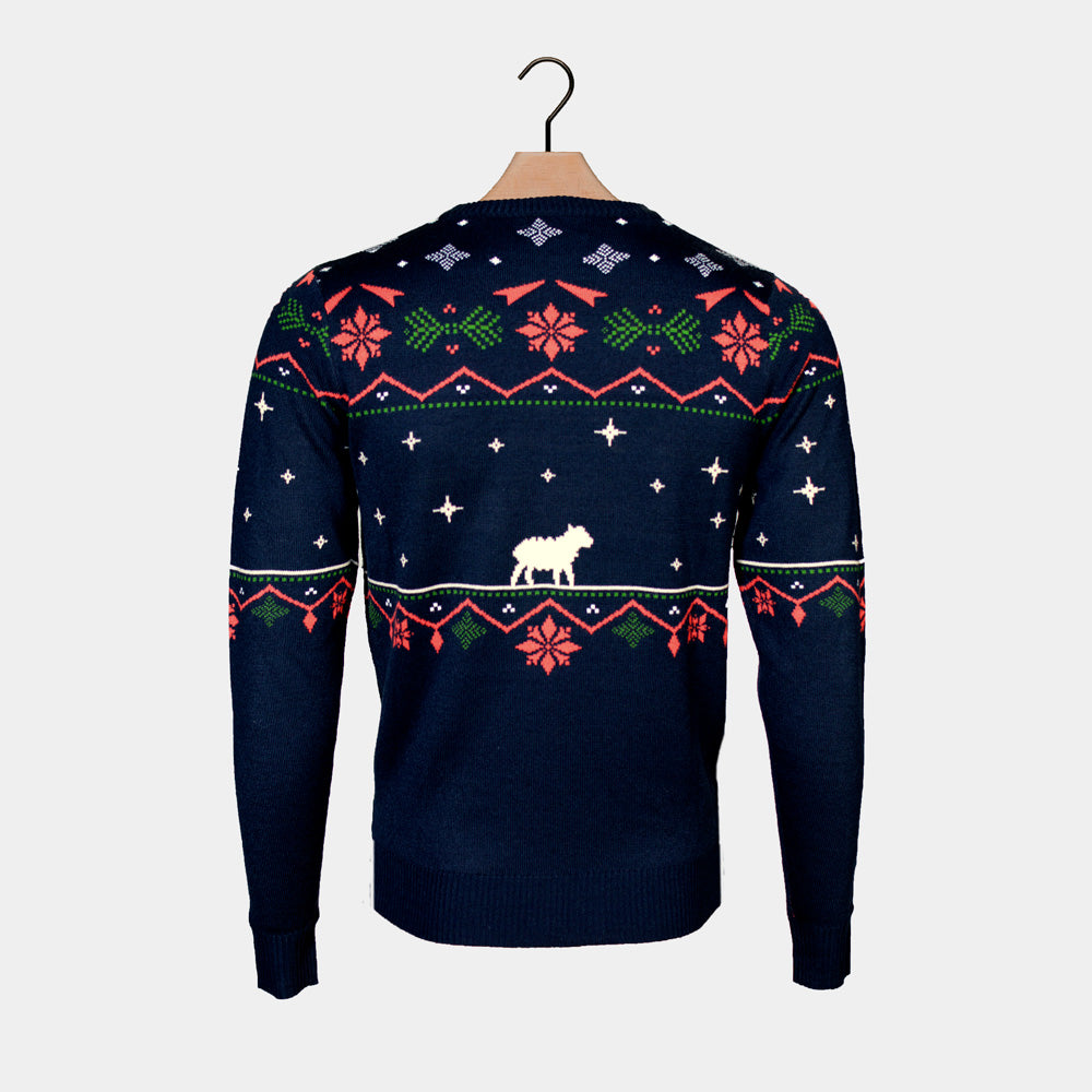 Mens Christmas Jumper Nativity Blue
