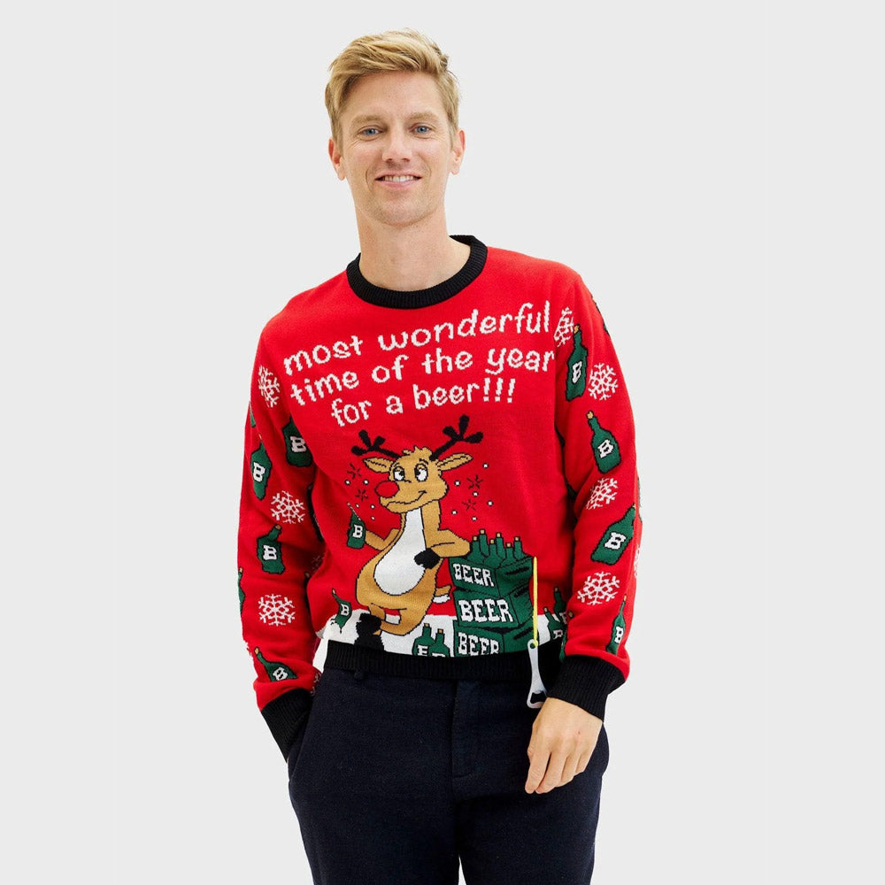 Mens Christmas Jumper Reindeer Beer Opener
