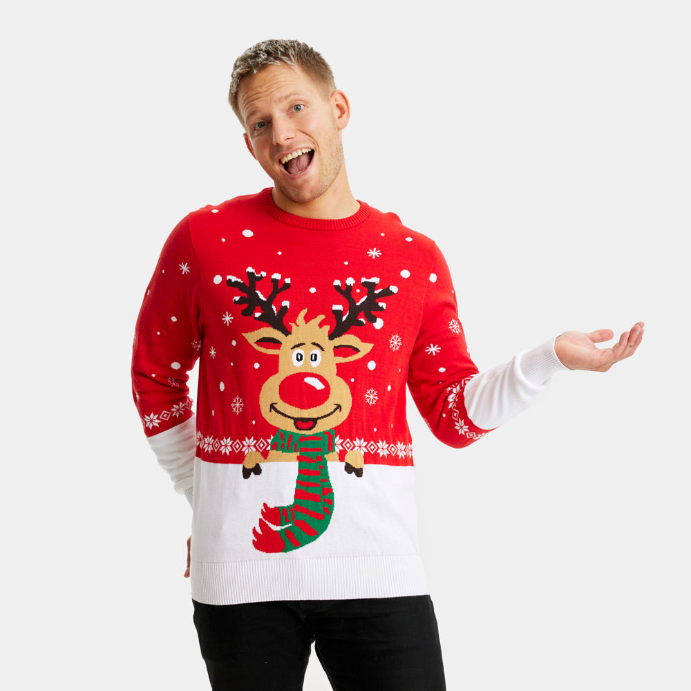 Men's Christmas Jumper with Reindeer with Scarf