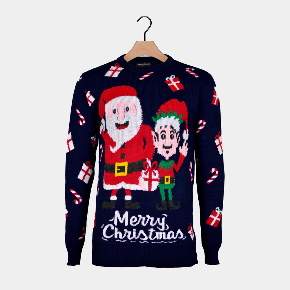 Men's Christmas Jumper with Santa and Elf