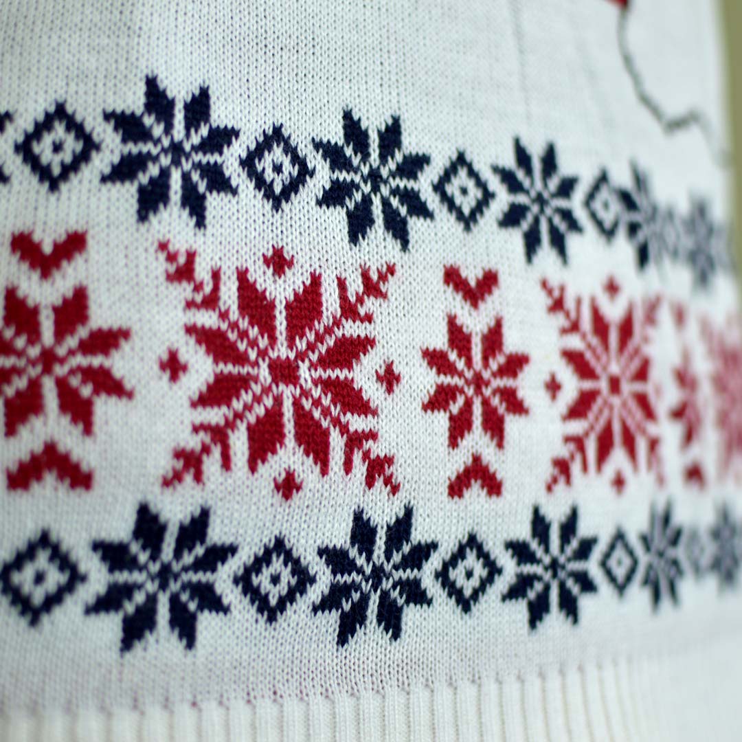 detail Men's Christmas Jumper with Santa and Rudolph Smiling