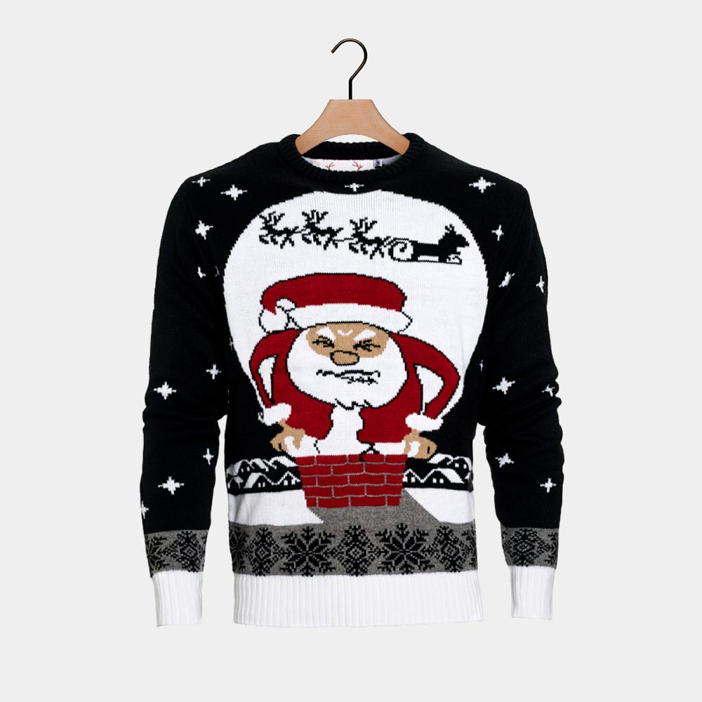 Men's Christmas Jumper with Santa stuck in the Chimney