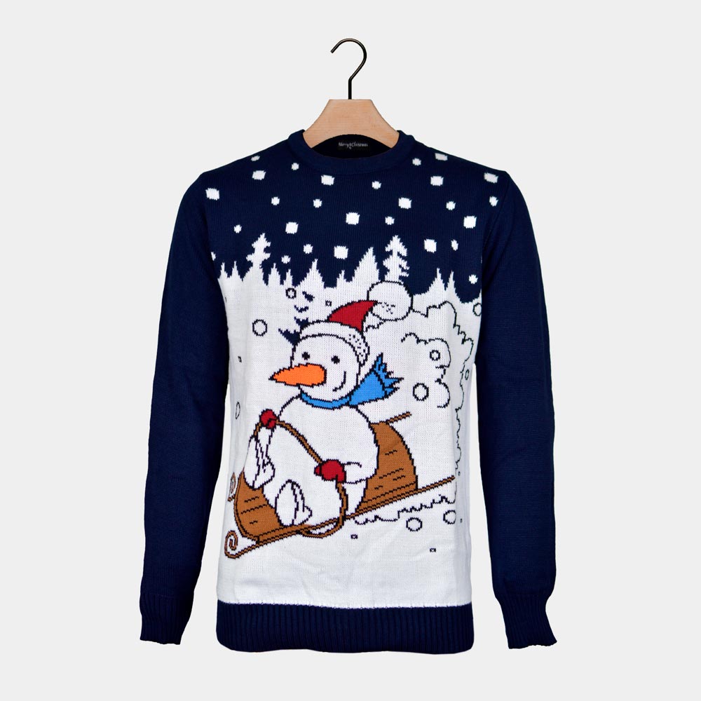 Men's Christmas Jumper with Snowman on Sledge