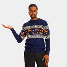 mens Classy Blue Organic Cotton Couple's Christmas Jumper with Reindeers