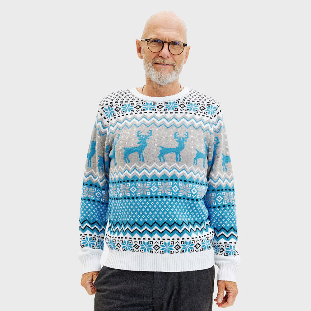 mens Classy White, Grey and Blue Womens Christmas Jumper Reindeers
