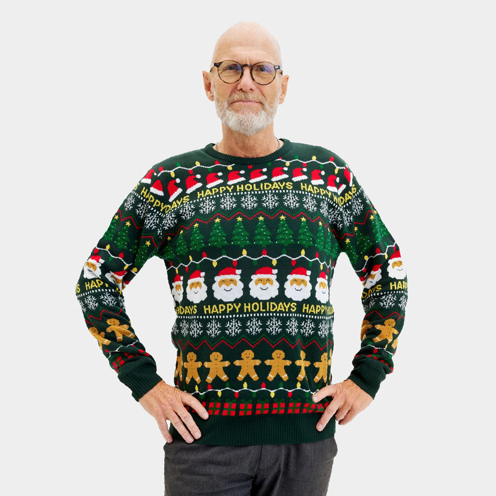 Men's Green Christmas Jumper Happy Holidays