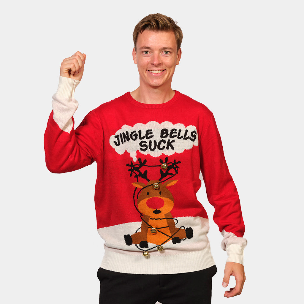 mens Red 3D Couple's Jingle Bells Suck Christmas Jumper