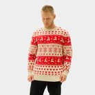 Red Mens Beige Organic Cotton Womens Christmas Jumper with Hearts
