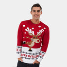 Red Couple's Christmas Jumper with Skating Reindeer mens