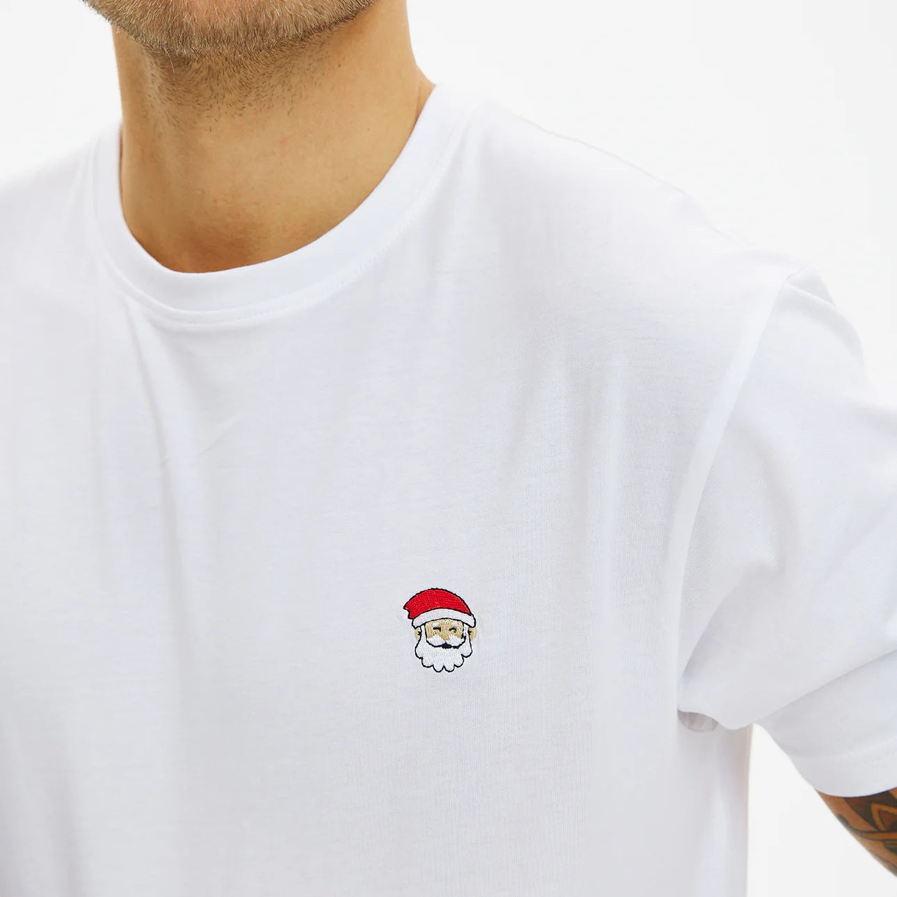 Men's and Women's Christmas T-Shirt Santa White 

