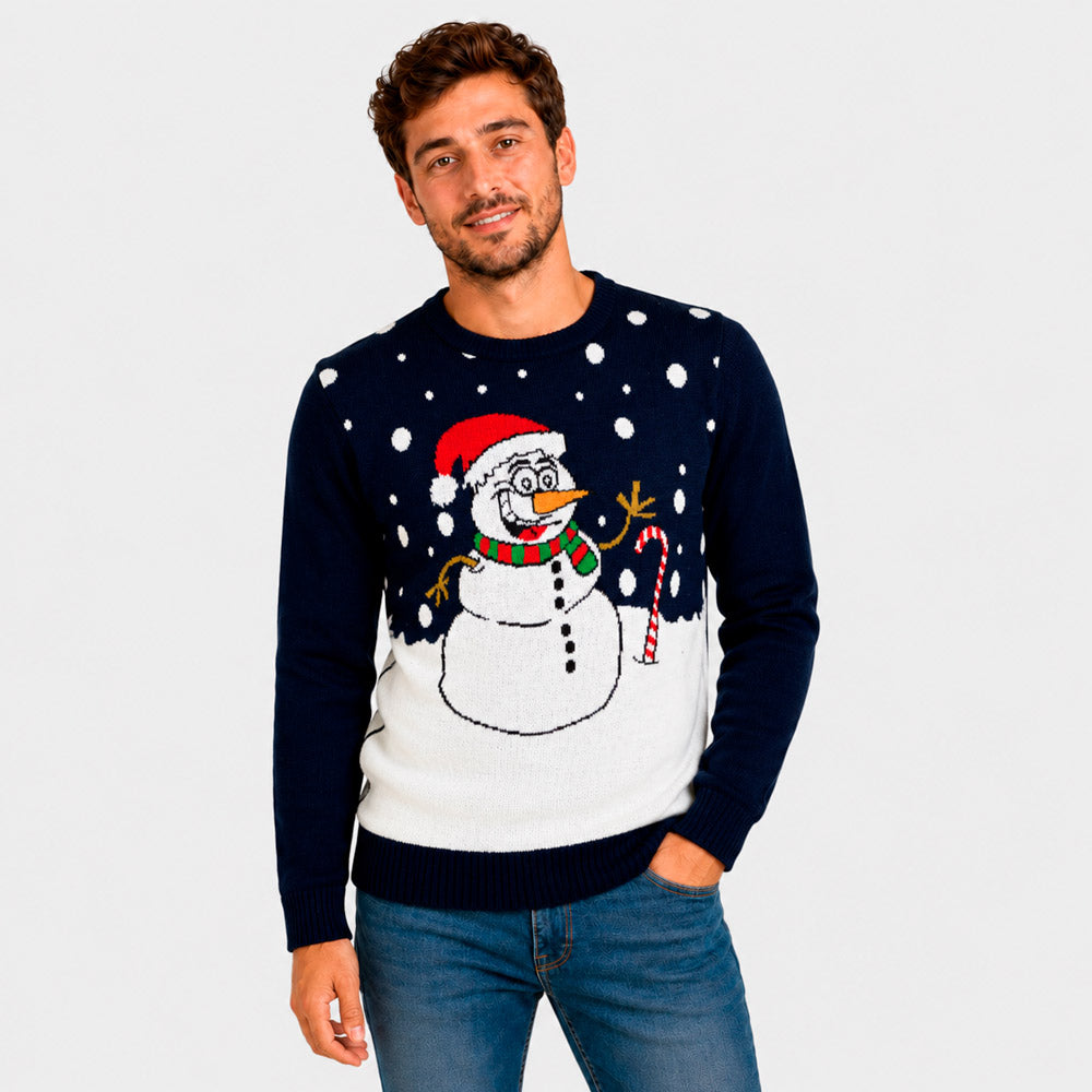 Navy Blue Christmas Jumper with Snowman men
