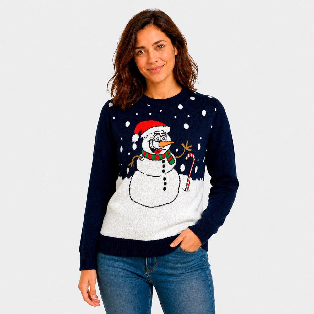 Navy Blue Christmas Jumper with Snowman Women
