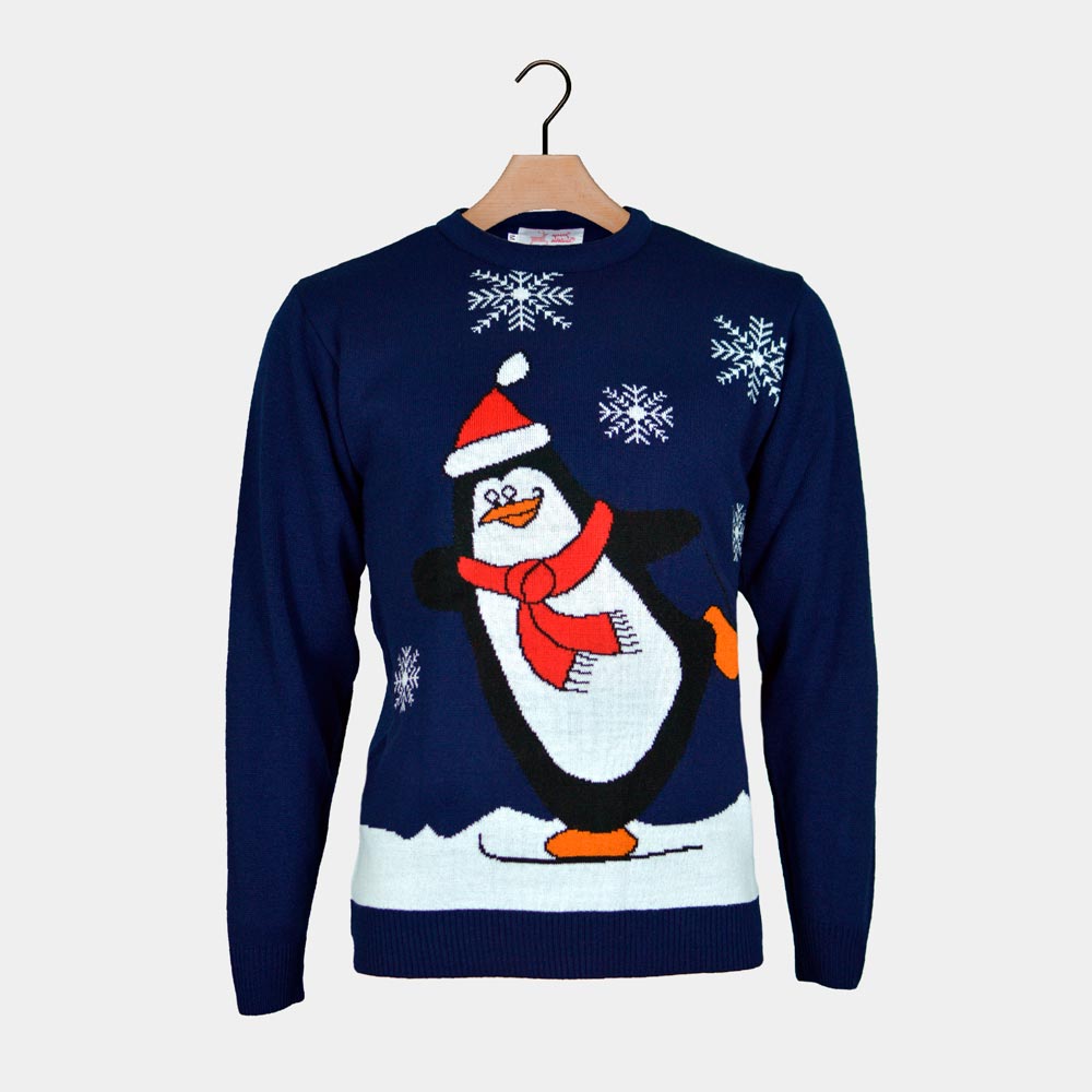 Navy Blue Couple's Christmas Jumper with Penguin