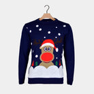 Navy Blue Couple's Christmas Jumper with Reindeer and Snow