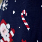 detail Navy Blue Couple's Christmas Jumper with Santa and Snowmens