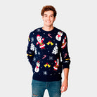 Navy Blue Couple's Christmas Jumper with Santa and Snowmens mens