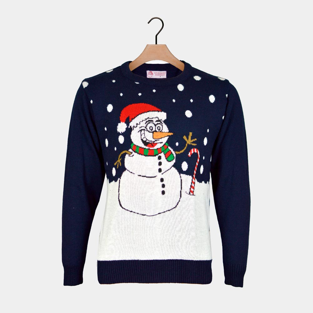 Navy Blue Couple's Christmas Jumper with Snowman