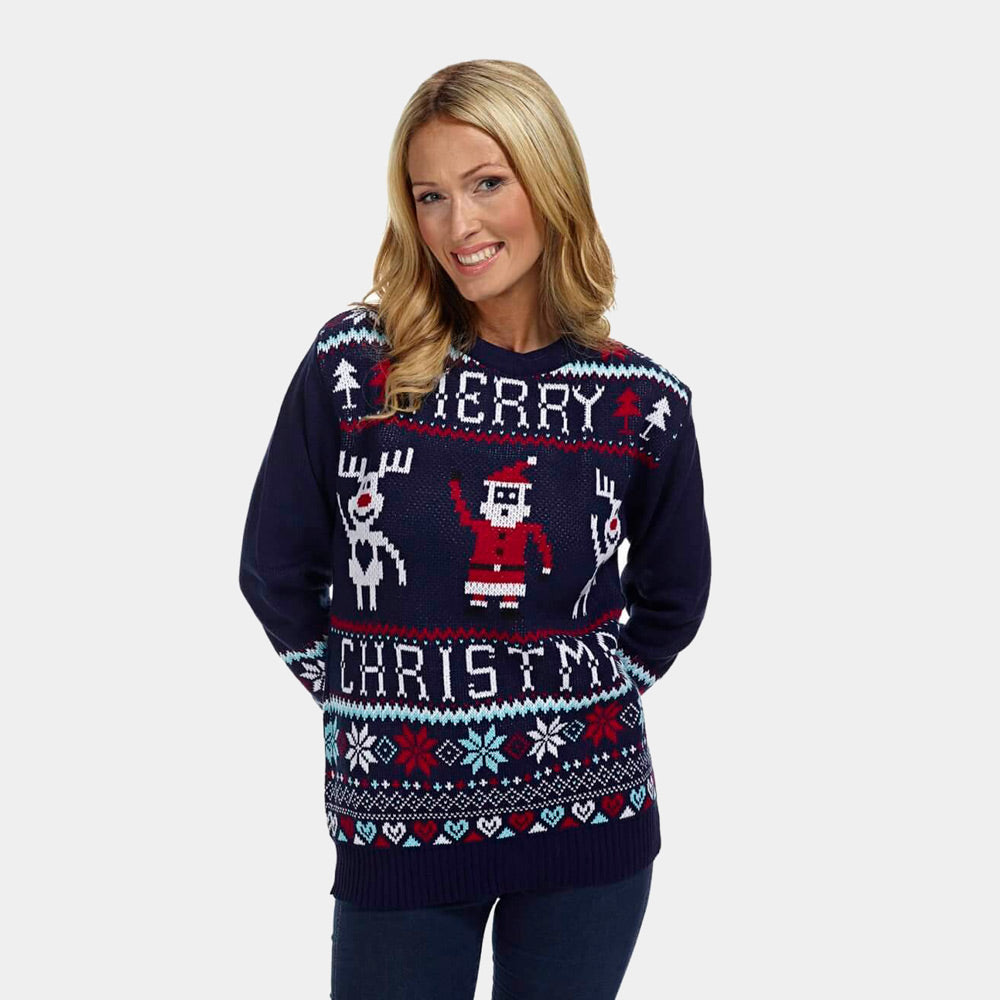 Navy Blue Couples Merry Christmas Jumper womens