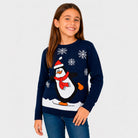Navy Blue Family Christmas Jumper with Penguin Girl
