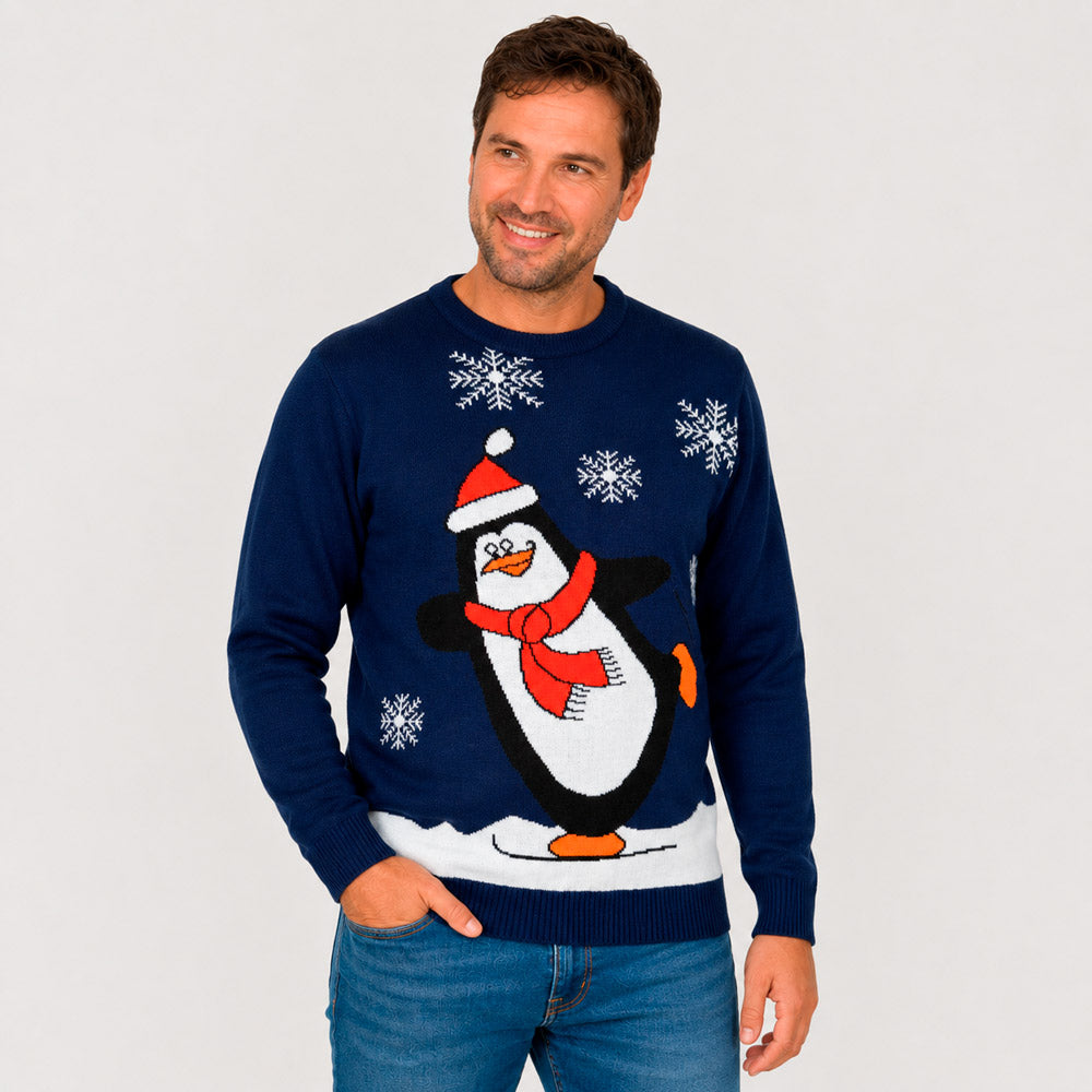 Navy Blue Family Christmas Jumper with Penguin Men

