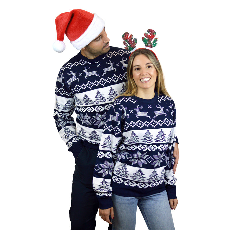 North Pole Blue Christmas Jumper couple