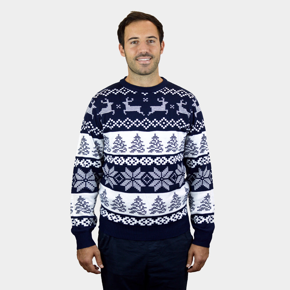 North Pole Blue Christmas Jumper mens