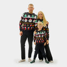 Organic Cotton Boys and Girls Christmas Jumper with Santa, Gifts and Snowmen Family