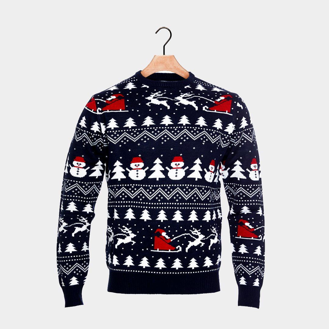 Organic Cotton Mens Christmas Jumper Trees Snowmen and Santa Christmas Jumper Shop