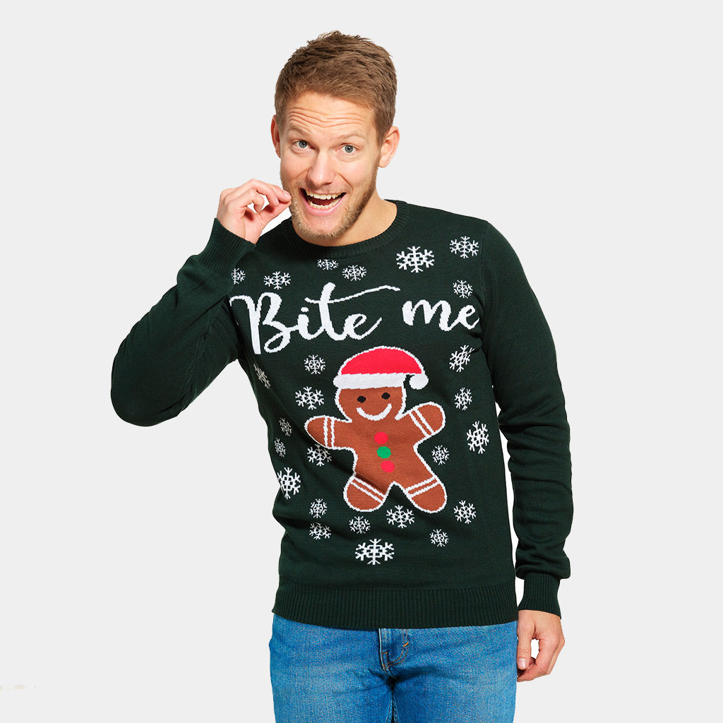 Mens Organic Cotton Couple's Christmas Jumper Bite Me