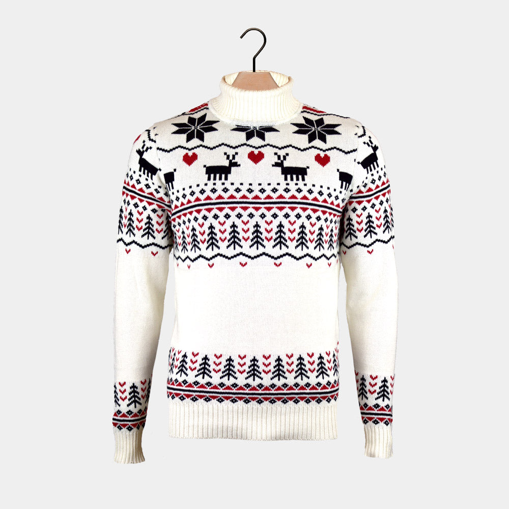 Beige Organic Cotton Couples Christmas Jumper Classy Turtleneck 
