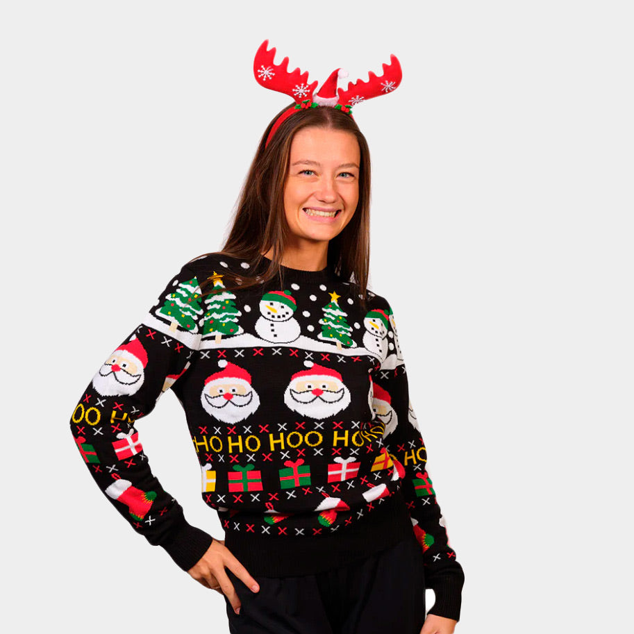 Organic Cotton Couple's Christmas Jumper with Santa, Gifts and Snowmen womens