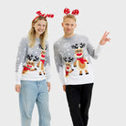 Organic Cotton Family Christmas Grey Jumper Cute Reindeers
