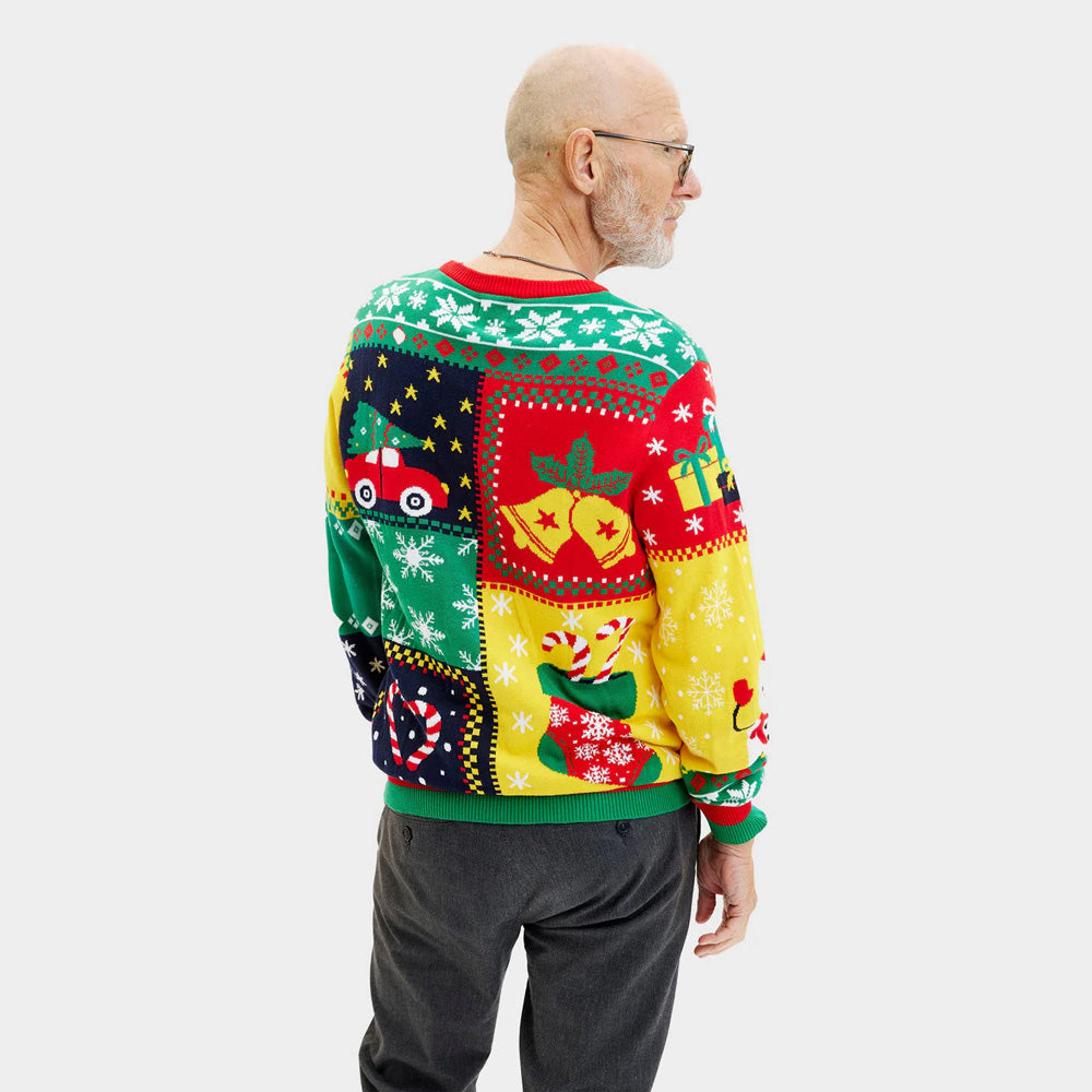 Patchwork Organic Cotton Mens Christmas Jumper 
