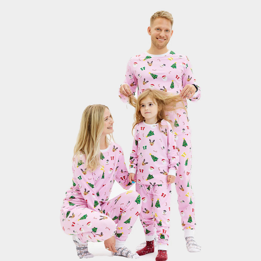 Pink Christmas Pyjama for Children with Christmas Motifs Family
