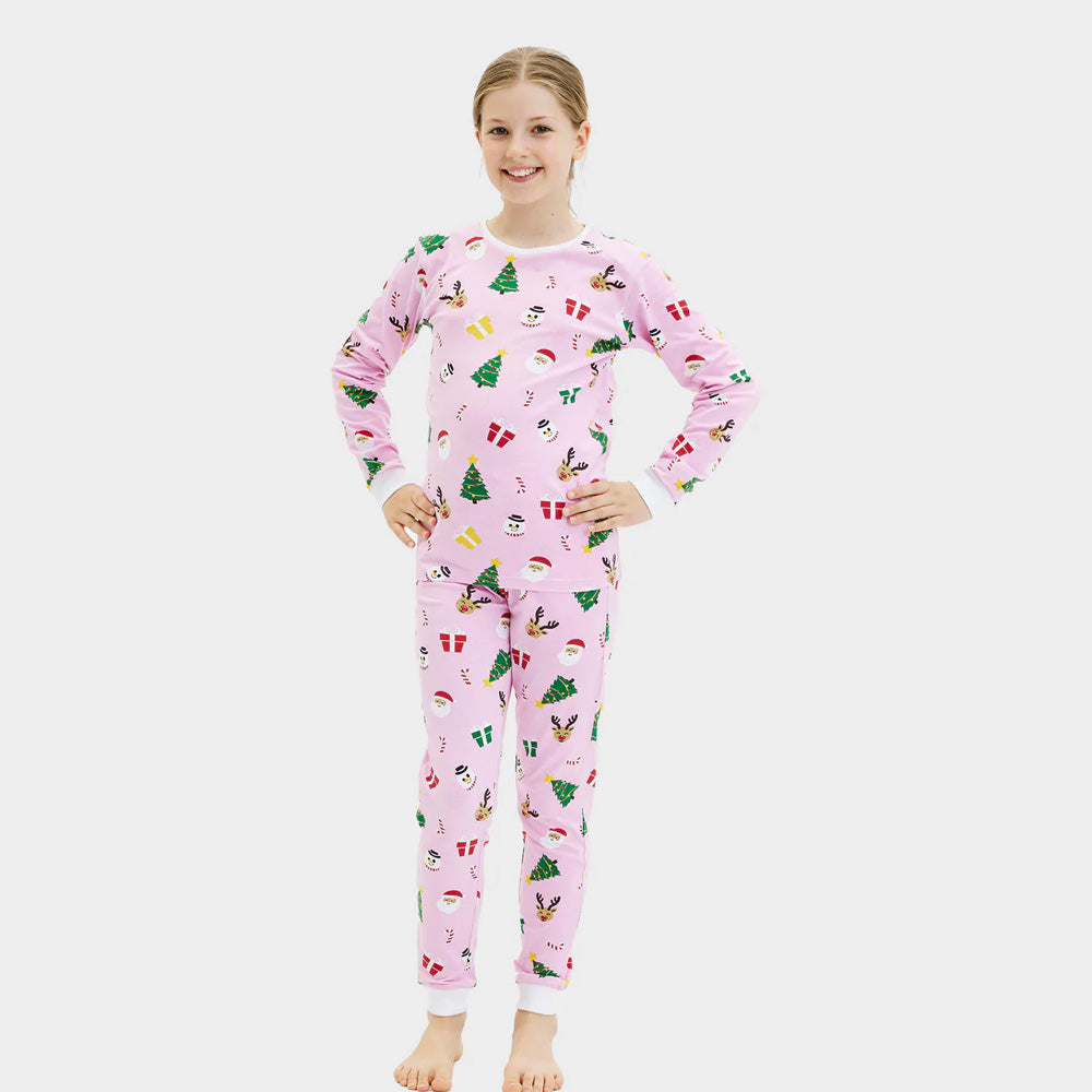 Pink Christmas Pyjama for Children with Christmas Motifs
