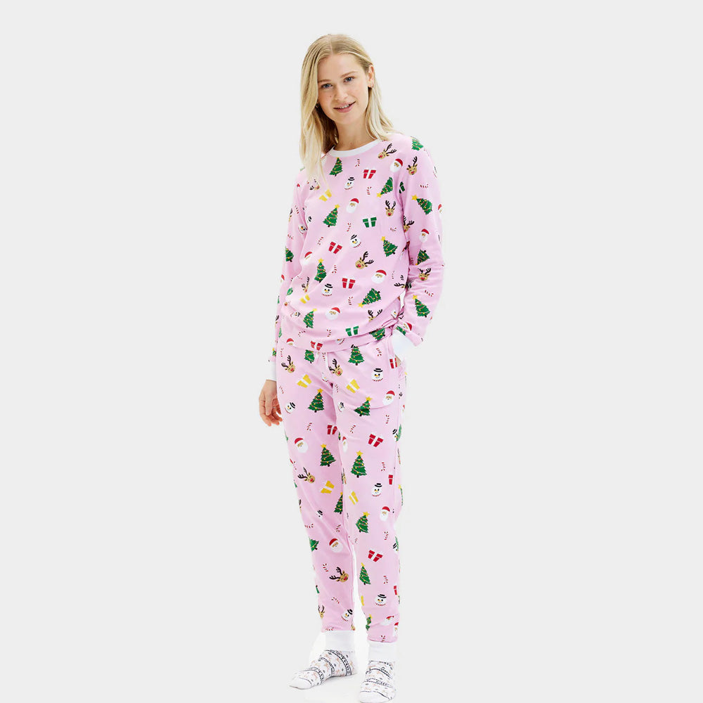 Pink Christmas Pyjama for Family with Christmas Motifs Women
