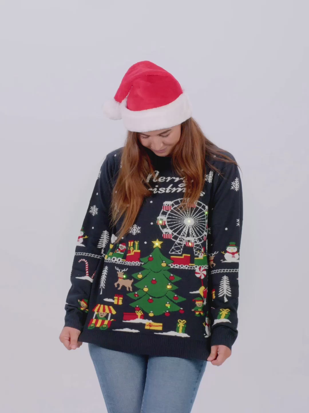 Womens Mens LED light-up Christmas Jumper 'Winter Wonderland'