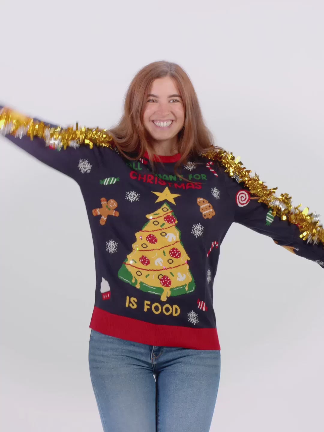 Mens Womens LED light-up Christmas Jumper "Christmas Food"