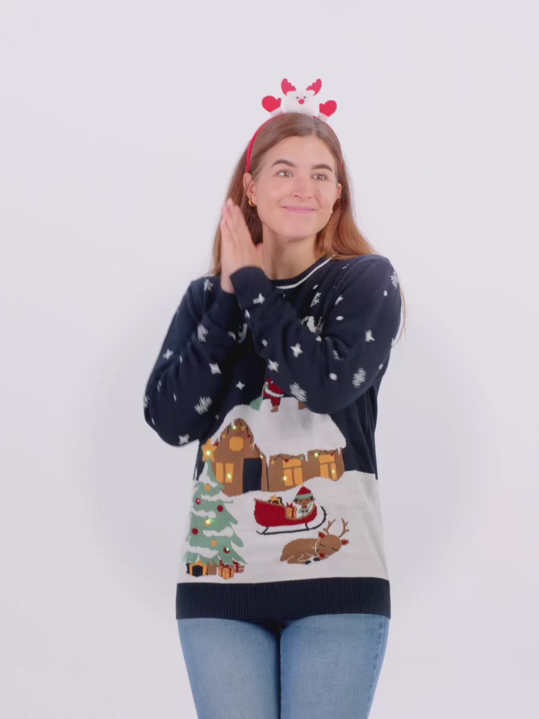 Womens Mens Blue LED light-up Christmas Jumper "Merry Christmas"